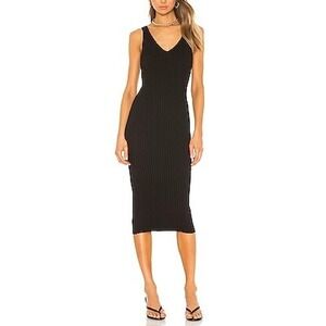 ENZA COSTA Rib Sweater Knit Midi Tank Dress Women Medium Black V Neck Luxury NEW